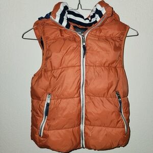 H&M Boys Orange Hooded Fleece Lined Puffer Vest Size 9 to 10